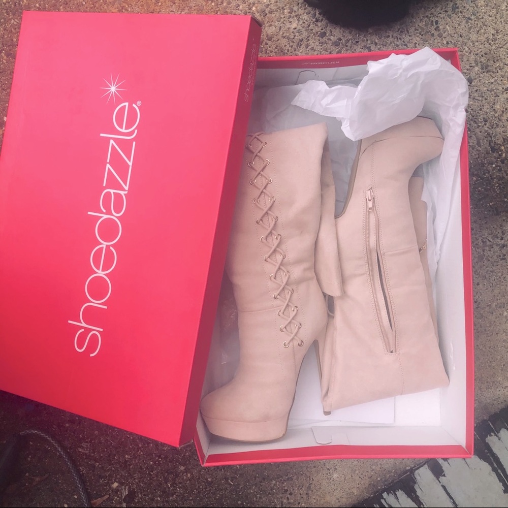 Shoedazzle Blush Thigh High Stiletto Boots